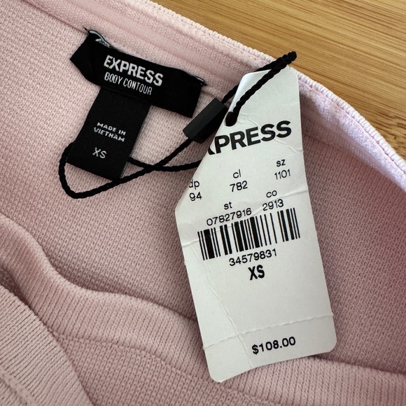 New! EXPRESS Body Contour Ribbed Midi Dress Pink Strapless XS - Picture 7 of 8